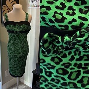 Green and Black Leopard Print Dress